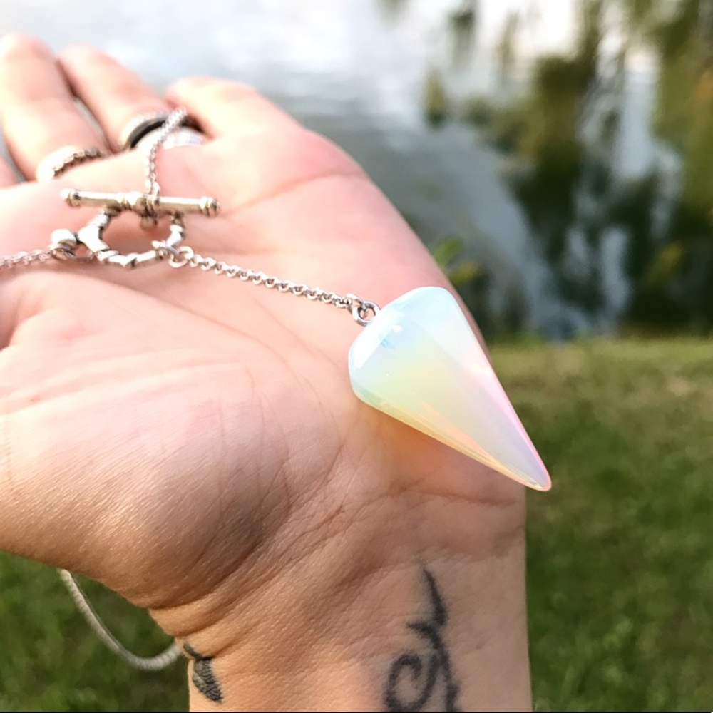 Opalite pendulum lariat silver boho necklace - Picture 5 of 7
